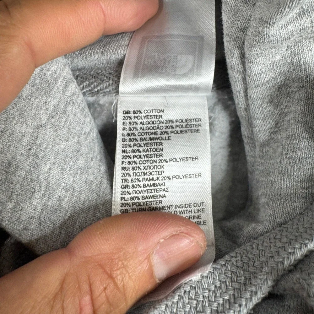 The North Face Hoodie Mens Size S Gray Graphic Logo Pullover Fleece Stained Fair